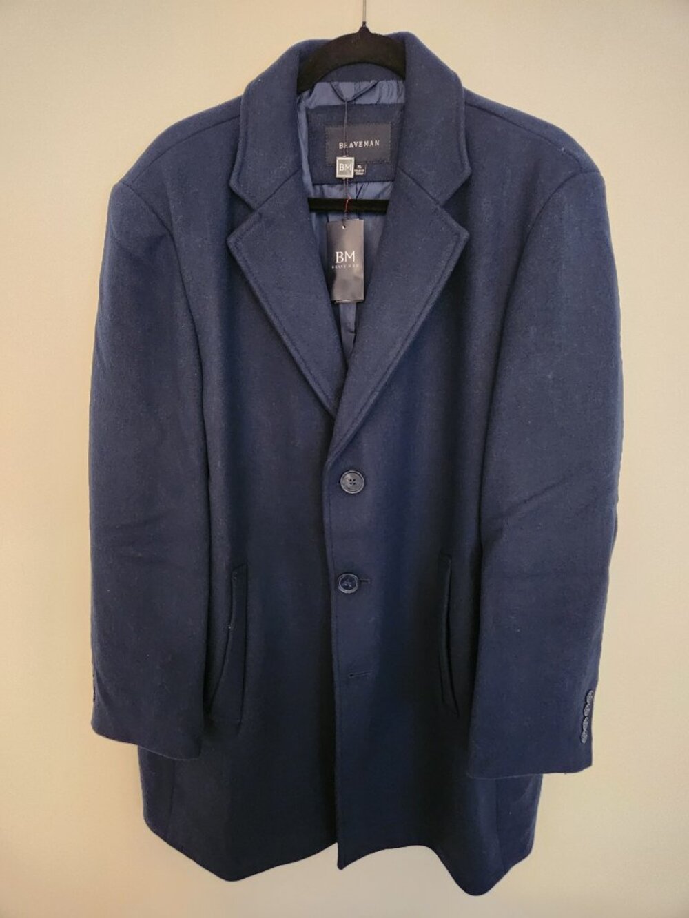 NWT Braveman Wool-Blend Single-Breasted Overcoat Jacket XL Navy Blue